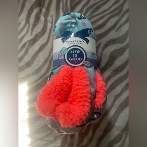 Life is Good Blue and Pink Slipper Socks